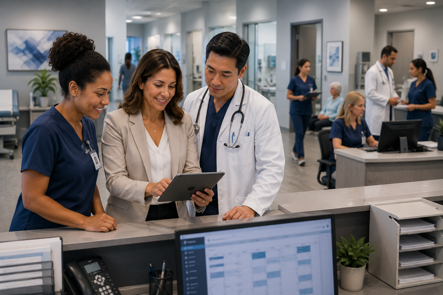 Healthcare professionals collaborating in a clinical setting